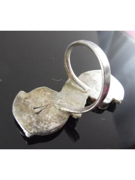 Vintage Zuni Virgil Dishta Sr. Sterling Silver Turquoise Flower Inlay Ring - Picture 3 of 4